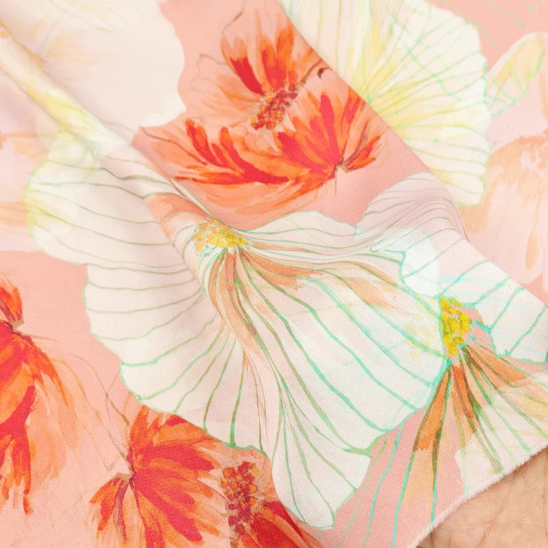 Acetate Satin Fabric Silky Soft Color Floral Print Velvety Texture for Home Dresses Blouses Skin Friendly DIY Sewing Material