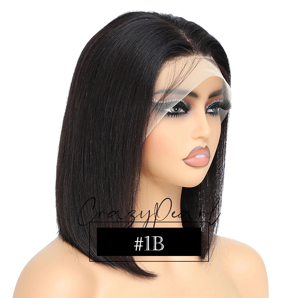 CrazyPearl Rose Pink Short Colored Bob Human Hair Wigs 13X4 Straight Bob Wig Human Hair Lace Front Wigs 10Inch-14Inch