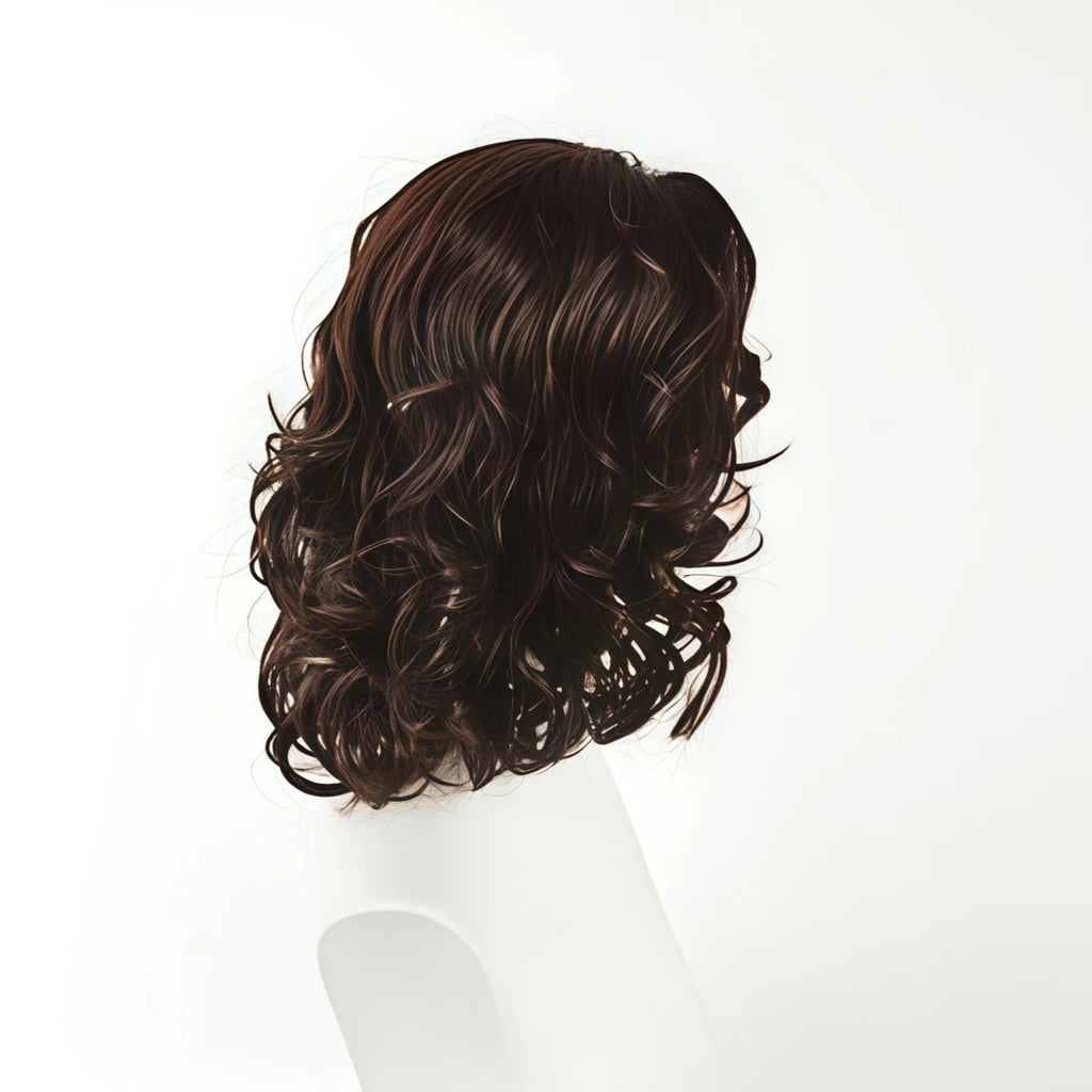Men's and Women's Medium to Long Wavy Wig with Bangs and Curly Brown Short Curly Synthetic Wig, Natural Wavy Black Brown