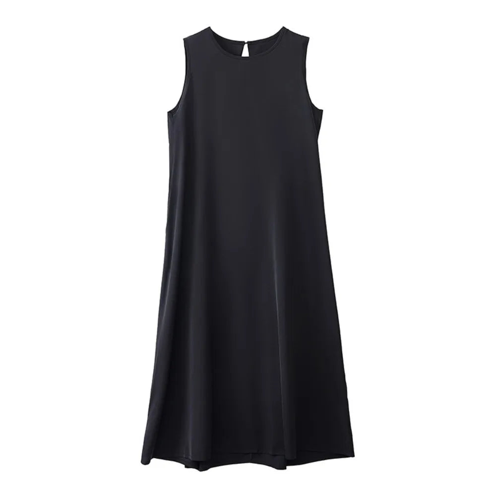 Elegant Solid Summer Sleeveless Dress Round Neck Hollowed Out Vocation Vest Dresses Beachwear Simple Open Back Long Dress Party