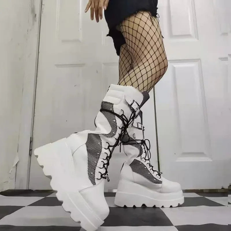 Women High Boots Cosplay Mid-calf Boots High Platform Wedges Boots 2024 Summer Autumn New Designer Gothic Shoes for Women Botas
