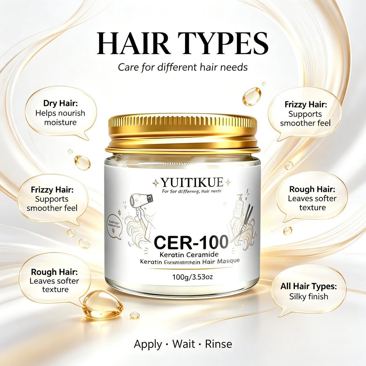 YUITIKUE Keratin Ceramide Hair Masque CER-100 Deep Moisturizing Treatment Mask For Silky Soft Strong Hair