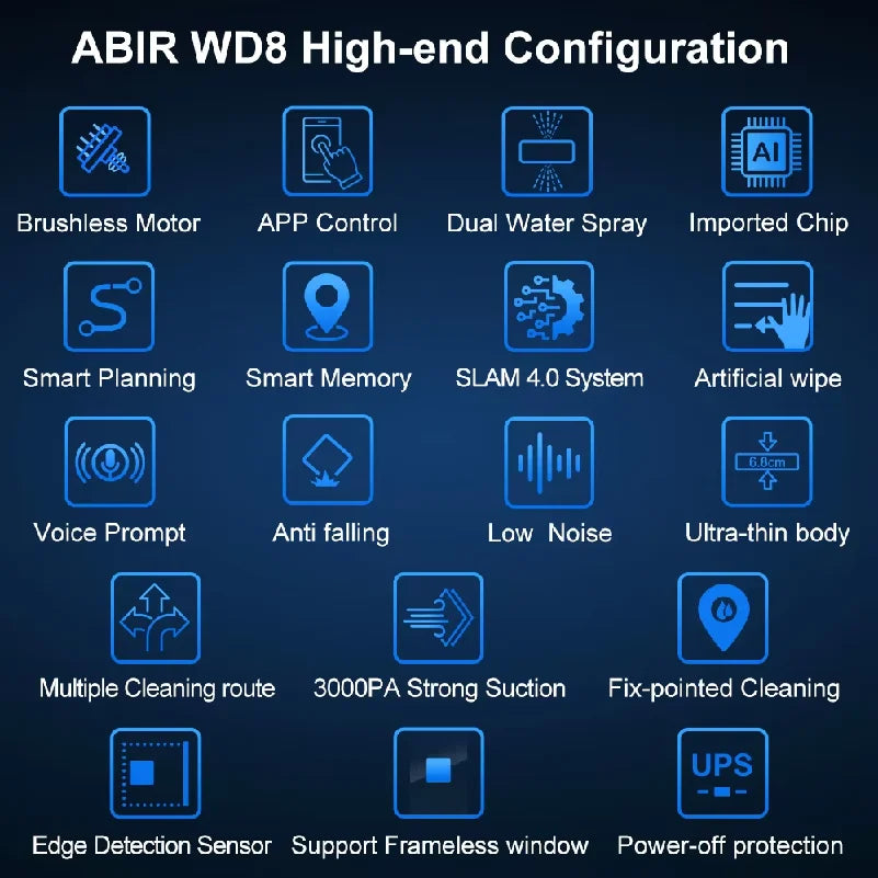 Window Vacuum Robot Cleaner ABIR WD8, Dual Ultrasonic Spray, AI intelligent Wipping, Updated Laser,Smart Home Glass Wall Washing