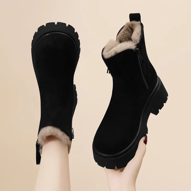 Women's snow boots 2025 new versatile short tube anti slip and plush thick warm cotton shoes