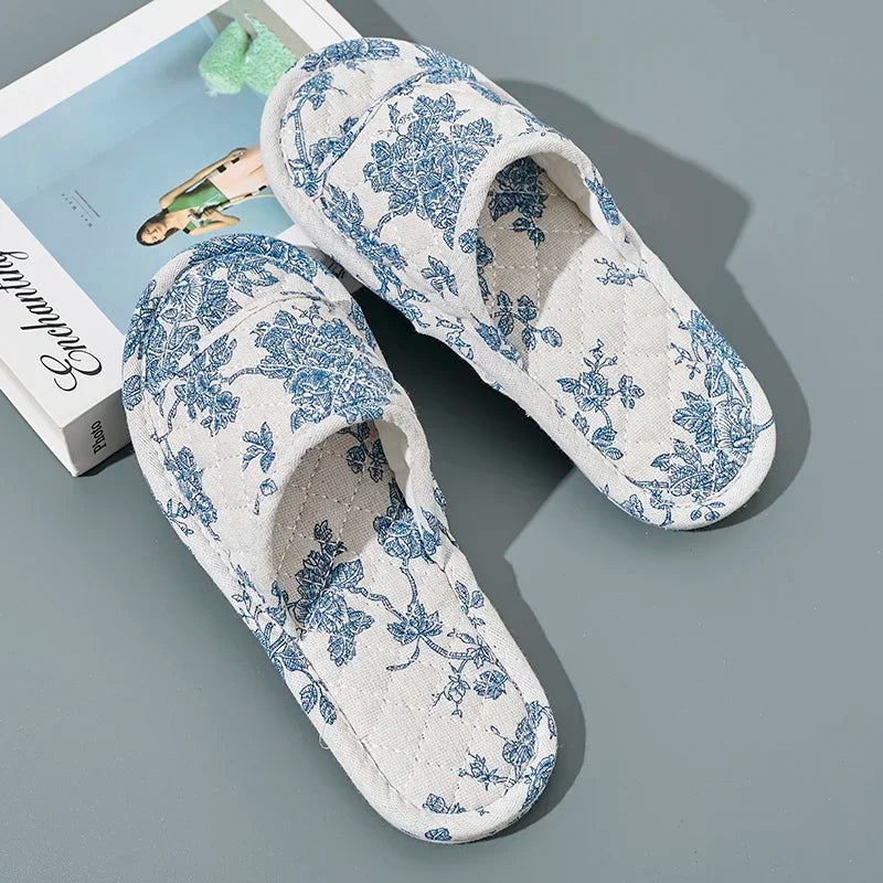 New Home Slippers Soft Cotton Floral Floor Shoes Fashion Lightweight  Antislip Indoor Slippers Bedroom Couple Slippers