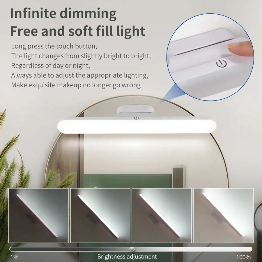 Led Makeup Mirror Lamp Touch Dimmable 3 Colors Rechargeable Magnetic Cabinet Lamp 30cm Makeup Light for Bathroom Bedroom Closet