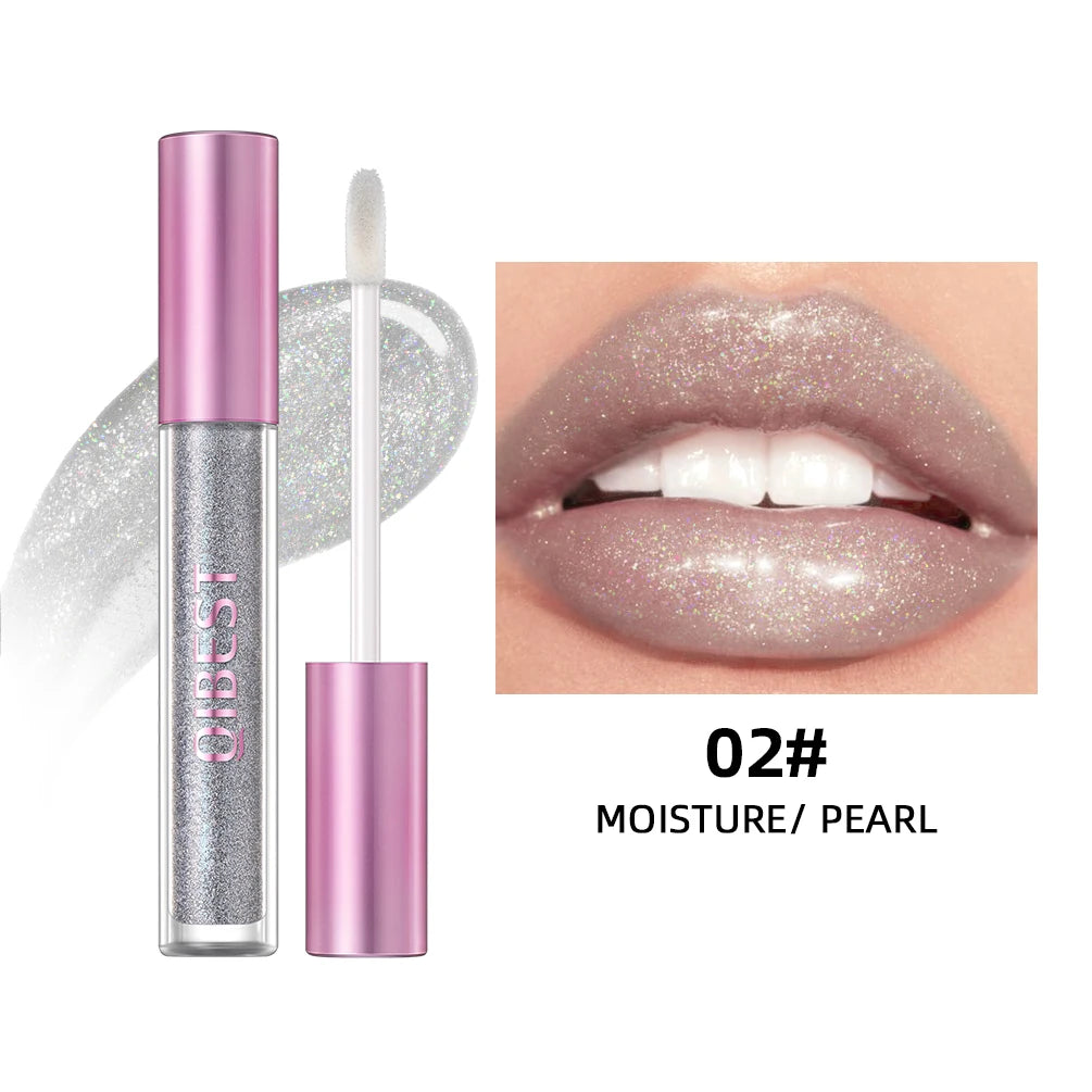 QIBEST Glitter Pearlescent Lipgloss Moisturizing Lasting Non-Stick Cup Shimmer Shiny Liquid Lipsticks Black Purple Lip Tint