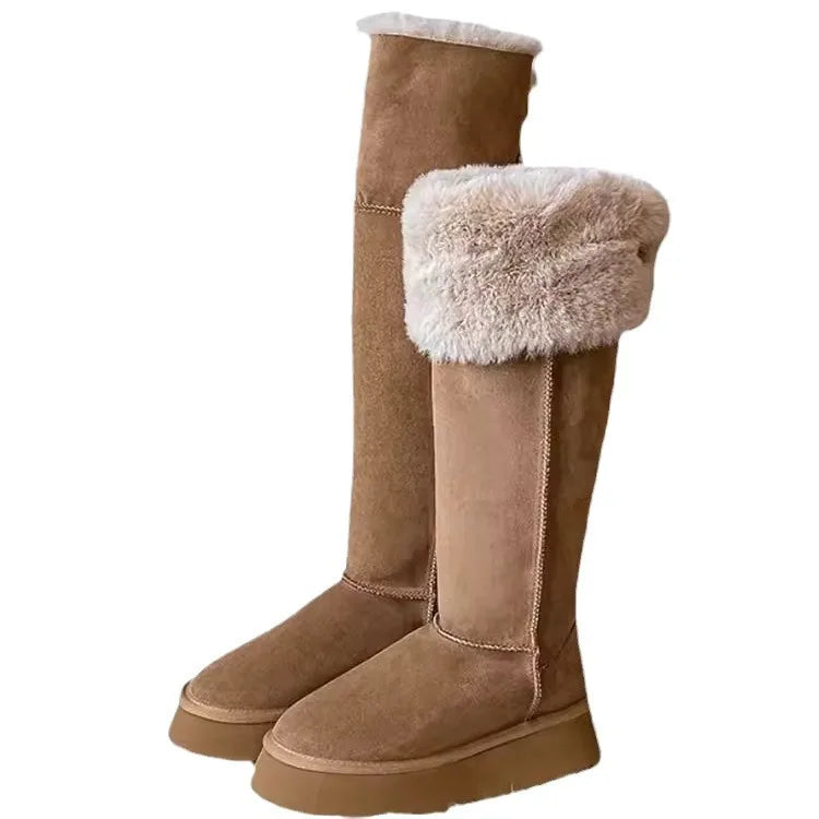 Snow boots for women 2025 new winter high-end button up long tube boots for warmth and height increasing boots for women