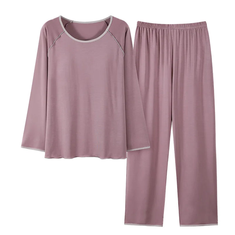 Pijama Mujer Invierno Bra Pad Lounge Sleepwear New Long Sleeve Trousers Sets Soft Modal Pajamas Women Autumn Winter Home Service