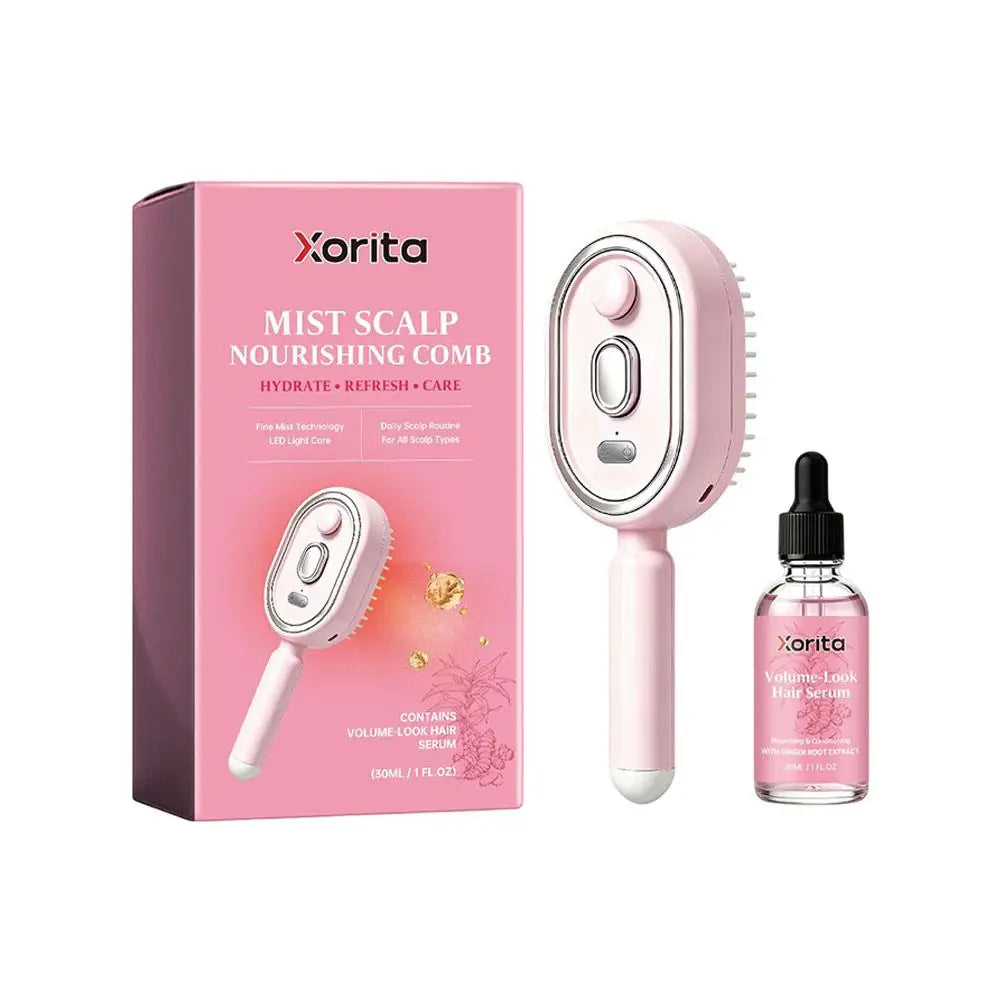 Electric Spray Air Cushion Scalp Comb Fine Mist Scalp Care Comb LED Therapy Massager Brush With Nourishing Hair Growth Serum