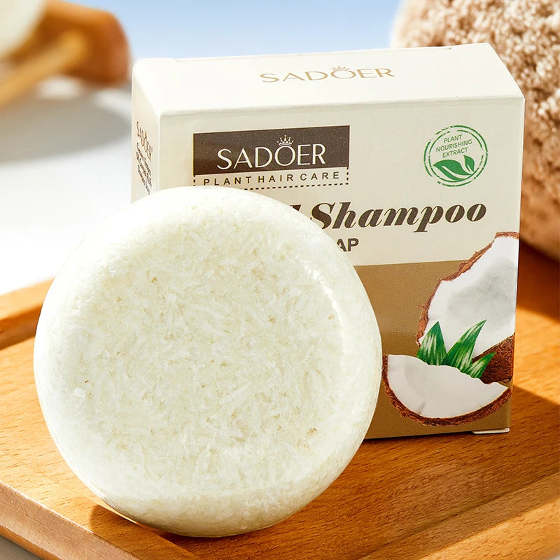SADOER Coconut Hair Soap Solid Shampoo Oil Control Anti Dandruff Deep Cleansing Dry Damaged Hair Smooth Hair Shampoo Repair
