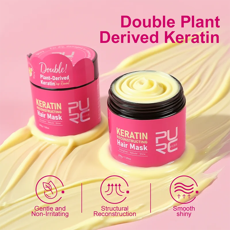 PURC Keratin Hair Mask Repair Damaged Hair Smoothing Softness Reduces Dryness Frizz Collagen Nourish Hair Care Products 200g