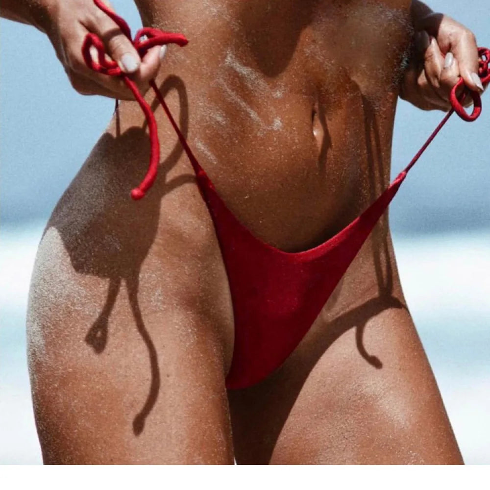 Ladies Sexy Thong Bikini Bottoms Tie Side Swimwear Low Waist Briefs Comfortable Summer Bathing Suit For Beach Swimming