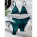 Women's Brazilian Push Up Bikini Set 3 Piece Bandage Swimsuit Two-Tone Black Green Quick-Dry Summer Beachwear Bathing Suit