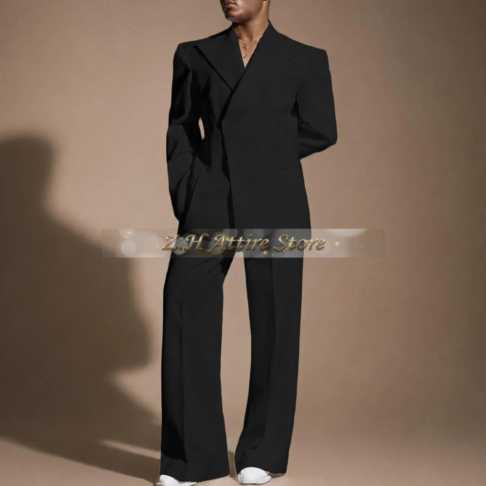White Wedding Suit for Men 2-piece Set Double Breasted Jacket Wide Leg Pants Custom Slim Fit Prom Party Male Tuxedo