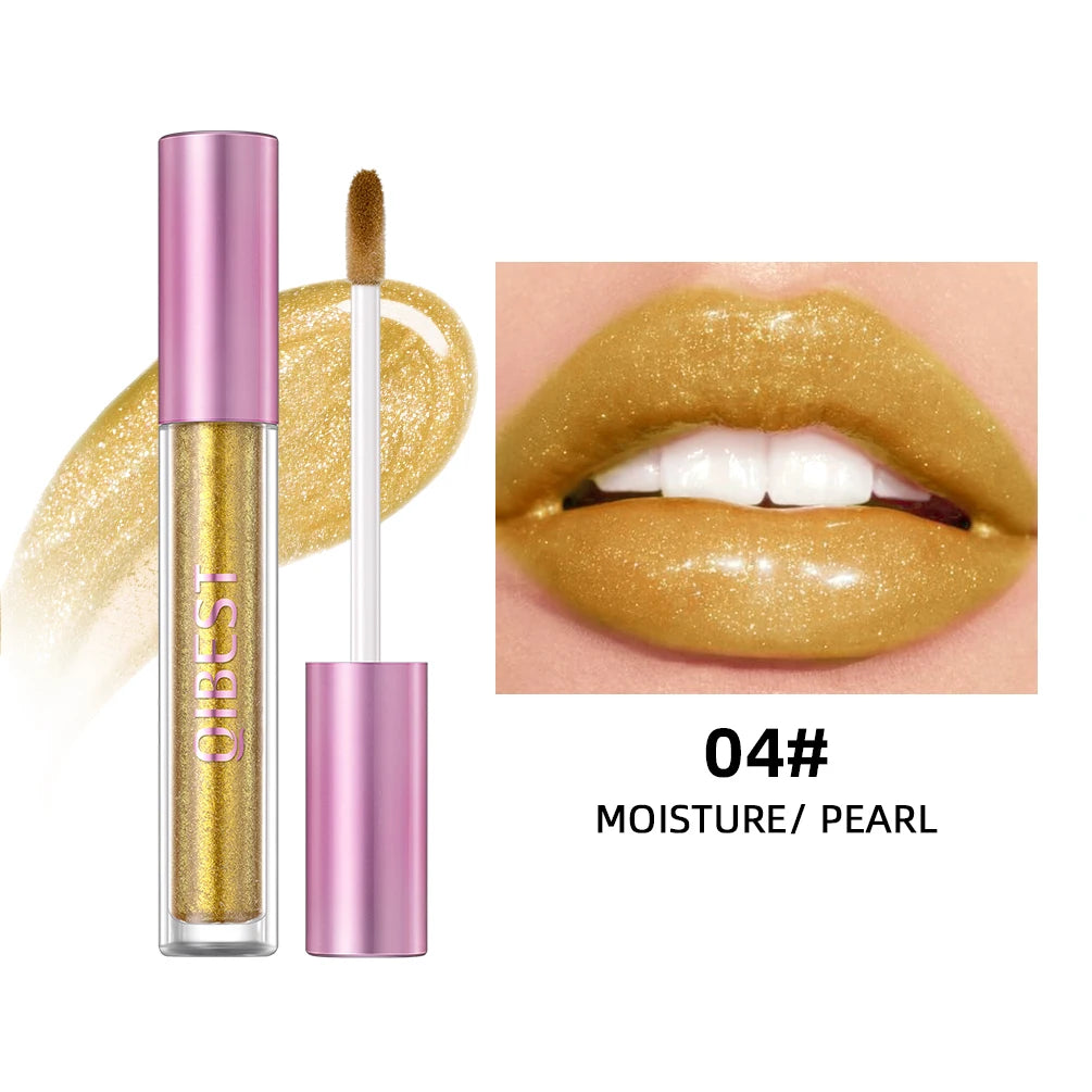 QIBEST Glitter Pearlescent Lipgloss Moisturizing Lasting Non-Stick Cup Shimmer Shiny Liquid Lipsticks Black Purple Lip Tint