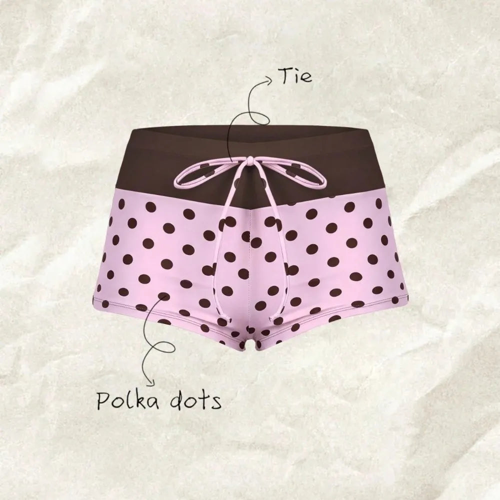 Bathing Suits Polka Dot Halter Bikini Set Low Waist Deep V Summer Beachwear Patchwork Lace-up Women Swimsuits Summer