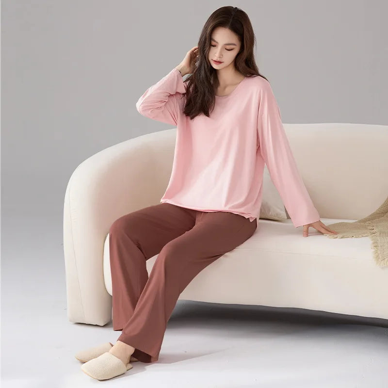 Pijama Mujer Invierno Bra Pad Lounge Sleepwear New Long Sleeve Trousers Sets Soft Modal Pajamas Women Autumn Winter Home Service