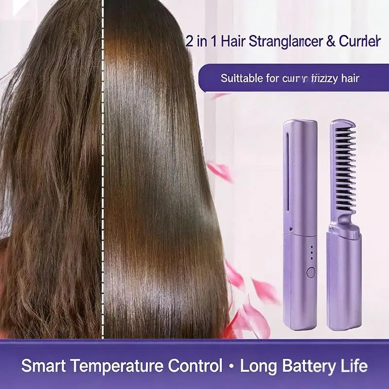 Electric Hair Straightening Comb Hair Curling Brush Multi-Functional Heating Professional Hair Straightening Curling Convenient