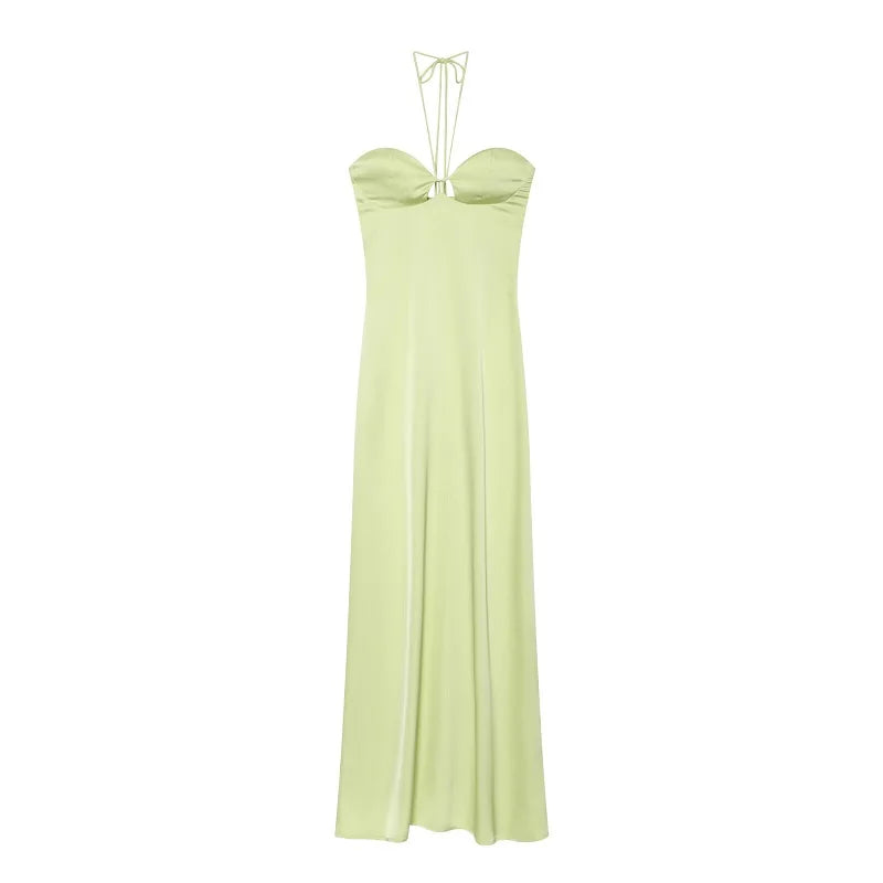 MUJER Sexy Satin Long Dresses for Women off Shoulder Corset Dress Woman Summer Party Midi Dress Women Beach Halter Women's Dress