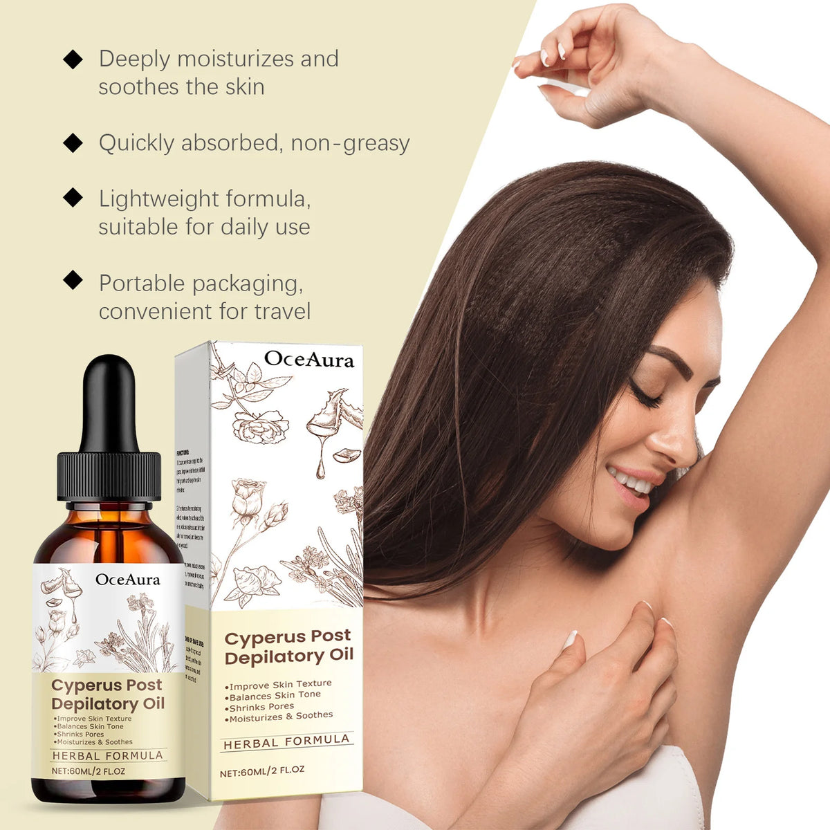 Cyperus Post Depilatory Oil for Hair Removal Hydrating Smoothing Armpit Legs Arms Body Hair Growth Inhibition Soothing Body Oil