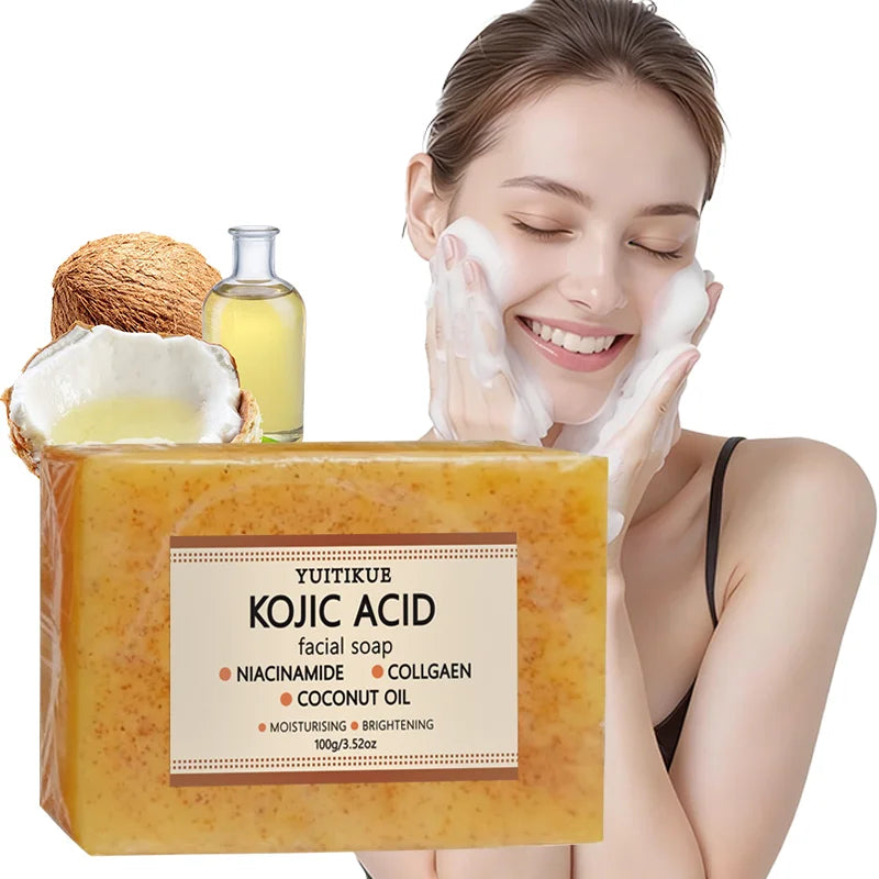 Yuitikue Kojic Acid Facial Soap, 100g with Niacinamide, Collagen & Coconut Oil, Moisturizing & Brightening Cleansing Bar