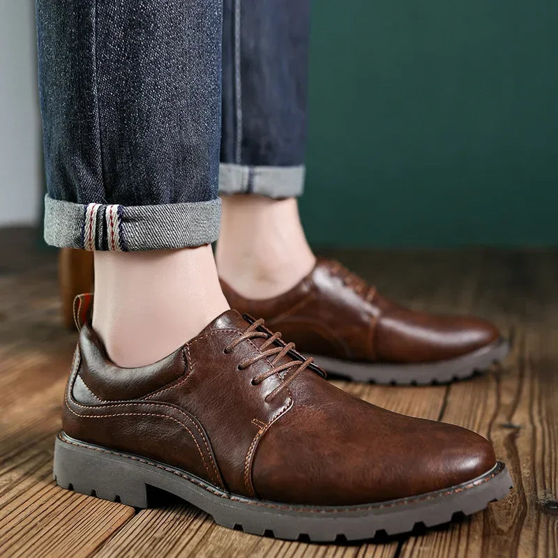 Vintage Men's Leather Shoes Casual Shoe Outdoor Workwear Men's Shoes British Style Single Botines Para Hombres Zapatillas Male