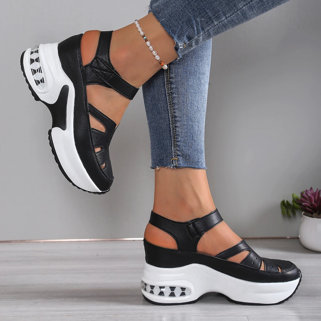 New Summer Closed Toe Women Sandals Fashion Plus Size Casual Shoes New Hollow Out Light Comfortable Platform Sandals Zapatos