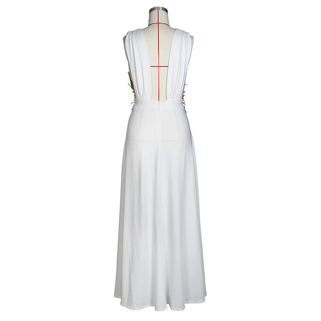 Sexy Club Famous Brand Dress Solid Embroidery V-neck Sleeveless Summer Sexy Celebrity Party Maxi Dress Vestidos