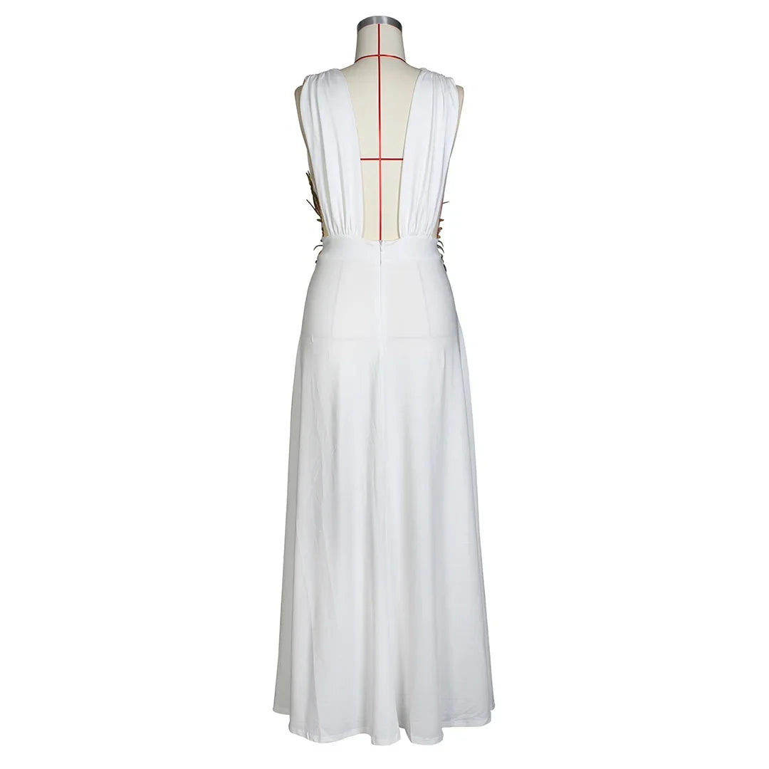 Sexy Club Famous Brand Dress Solid Embroidery V-neck Sleeveless Summer Sexy Celebrity Party Maxi Dress Vestidos
