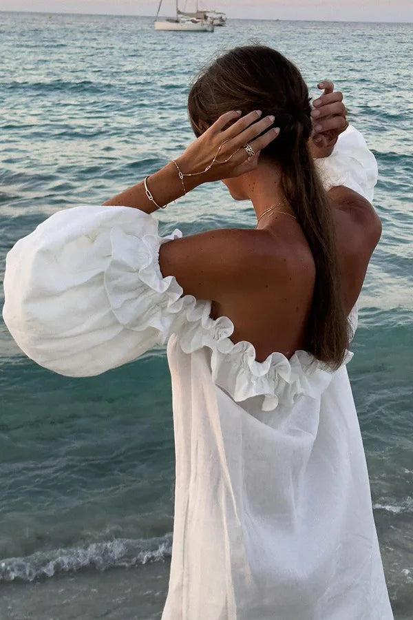 Women Sexy Causual Sleeveless Ruffles Midi Dress Boho Solid Beach Sundress Loose Dress 2025 Summer Elegant Vestidos