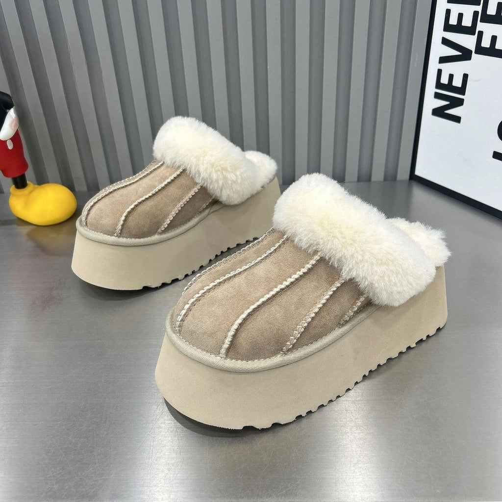 House Slippers for Women Winter New Suede Warm Fur Slippers Design Stitching Thick Sole Home Shoes Lightweight Indoor Shoes