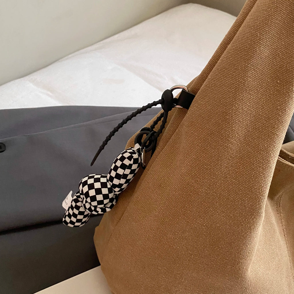 High Quality Big Tote Bags For Women Canvas Fabric Solid Color Large Capacity Underarm Shopper Shoulder Hobo Bag With Pendant
