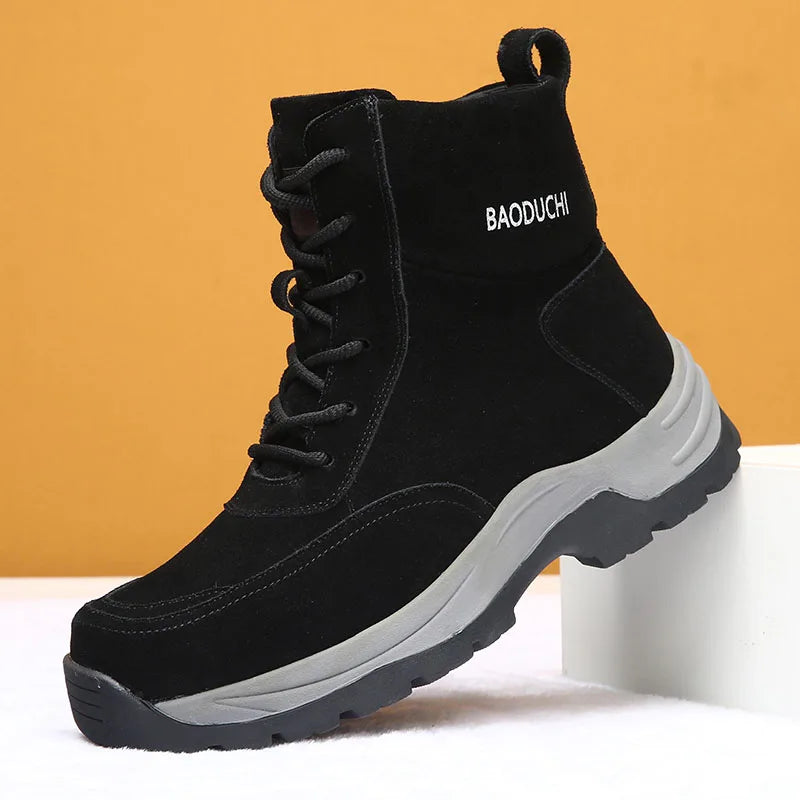 Men's sheepskin and wool integrated snow boots, real leather and fur, winter thick and warm boots slip resistance for Men's ﻿