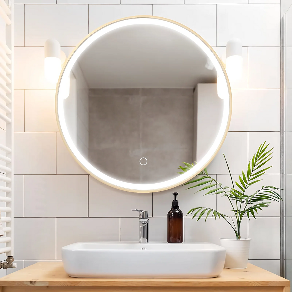 Stainless Steel Frame LED Mirror for Modern Bathroom and Hotel Use