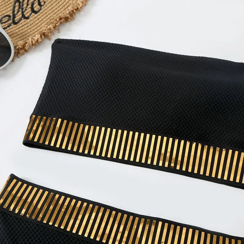 Sexy Bandeau High Waist Bikini 2025 Women Triangle Swimsuit Stitch Detail Swimwear Padded Bathing Suit Female Solid Beachwear