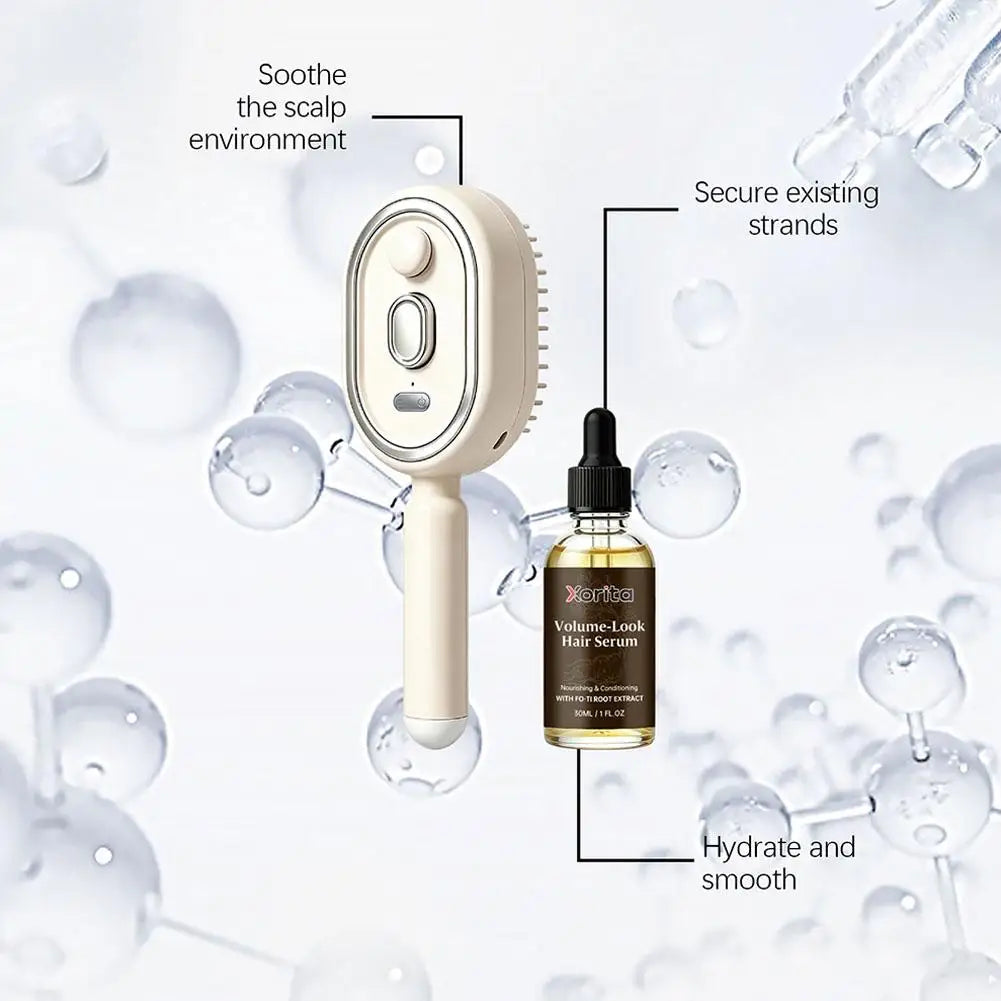  Electric Spray Air Cushion Scalp Comb Fine Mist Scalp Care Comb LED Therapy Massager Brush With Nourishing Hair Growth Serum