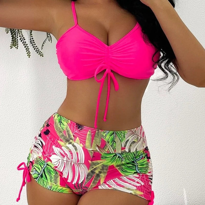 Women's Two Piece High Waist Bikini Set Sexy Strap Floral Print Swimsuit Summer Beachwear for Pool Party & Vacation