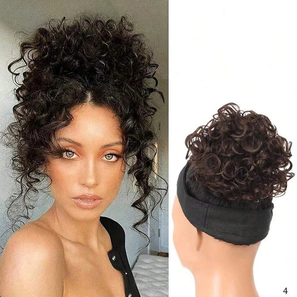 Messy Curly Hair Bun Scrunchies Extensions Synthetic Drawstring Ponytail Light Brown Large Thick Updo Hair Pieces For Women