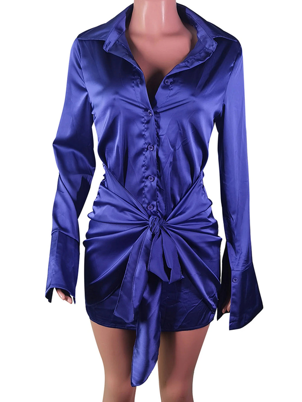Sexy summer women's casual dresses black mini satin shirt dress woman elegant long sleeve birthday party evening dresses vestido