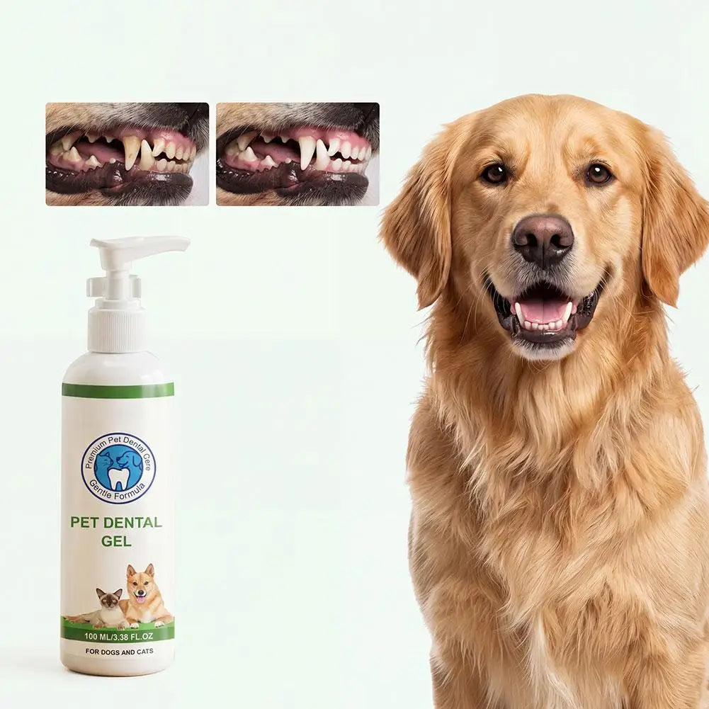 Natural Plant-Based Pet Dental Gel for Dogs & Cats,100ml Tartar & Plaque Remover, Gentle Breath Freshener No-Rinse Oral Care Gel
