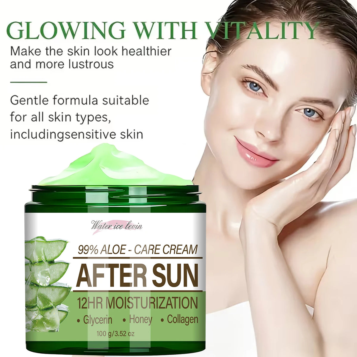 After Sun 99% Aloe Vera Cream with Collagen, 12HR Moisturizing & Soothing Care