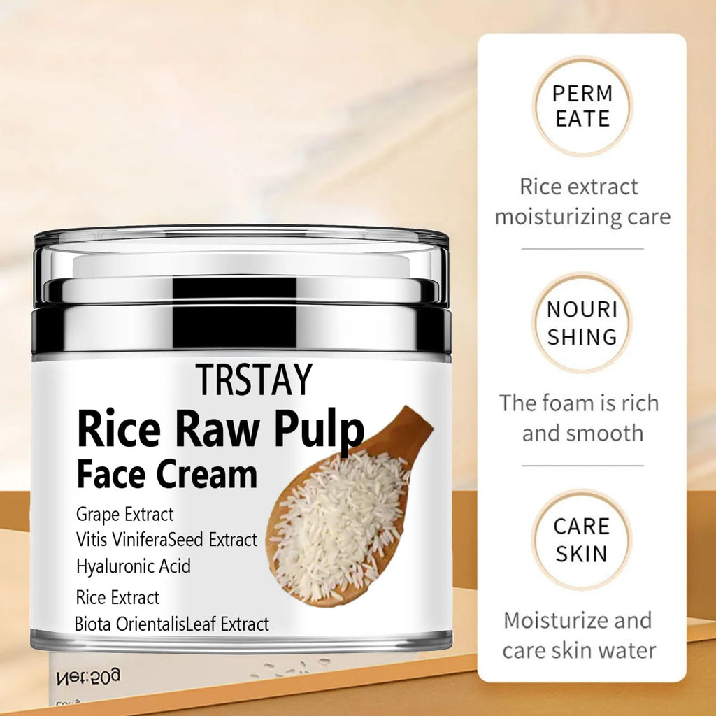 Rice Cream for Face, Rice Raw Pulp Face Cream, Rice Cream Moisturizer for Moisturizing Skin, Shrink Pores, Rice Extract Anti Agi