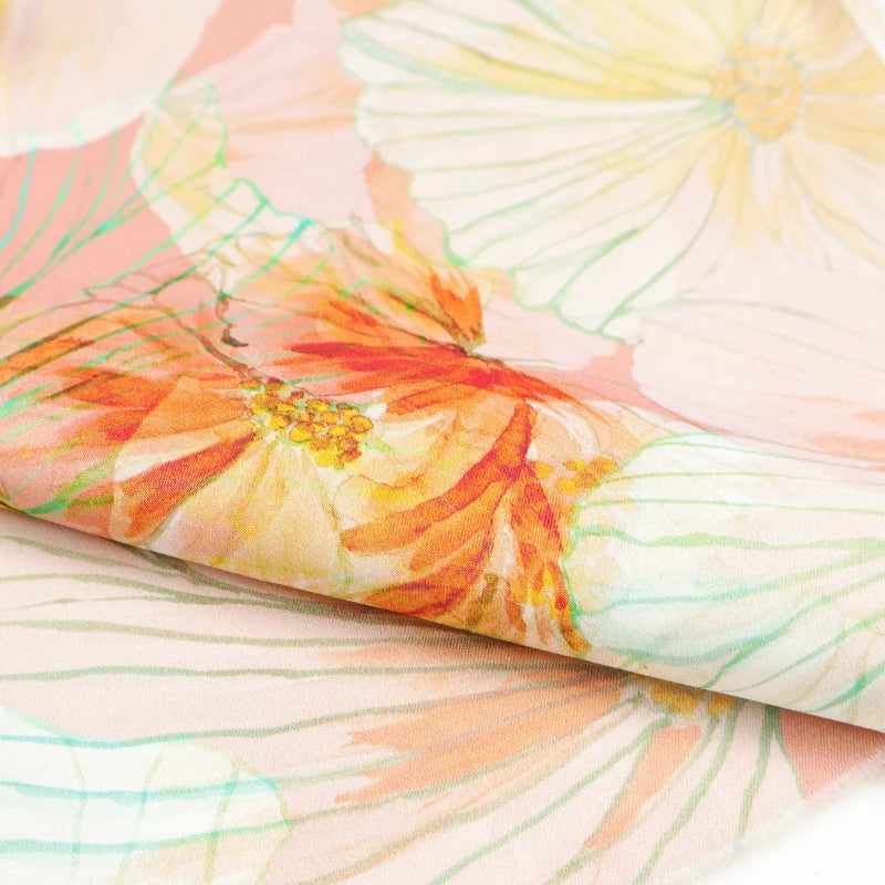 Acetate Satin Fabric Silky Soft Color Floral Print Velvety Texture for Home Dresses Blouses Skin Friendly DIY Sewing Material