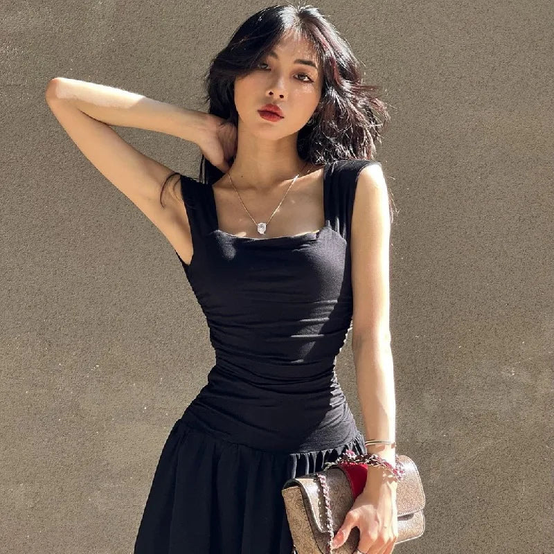 Elegant Slip Long Dresses Sexy Women Ruched Bodycon Solid Maxi Dress Spring Y2K Summer Temperament High-waist Vestidos