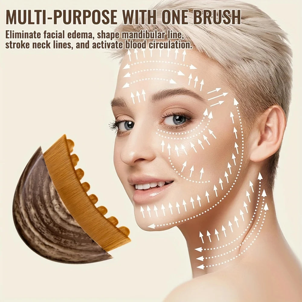 Lymph Contour Facial Brush, Dry Brush for Face, Jawline, and Chin Shaping, Ergonomic Design, Precise Fit to Light Beige