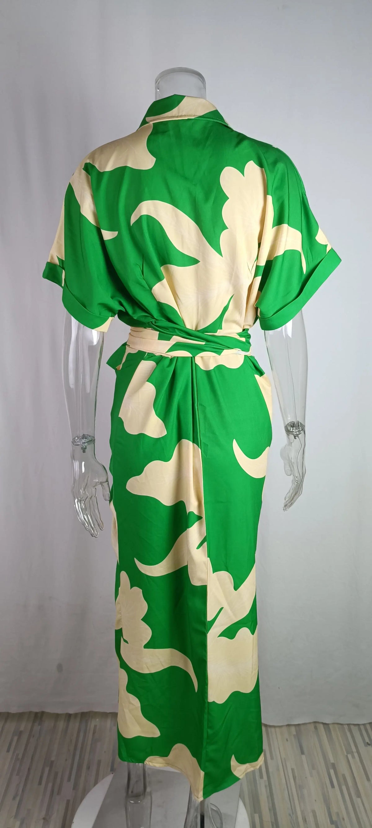 Elegant Dresses For Lady Vestidos 2026 Woman Dress Vestido Commuting Temperament Printed Irregular Leace-up Lapel Slim Contrast