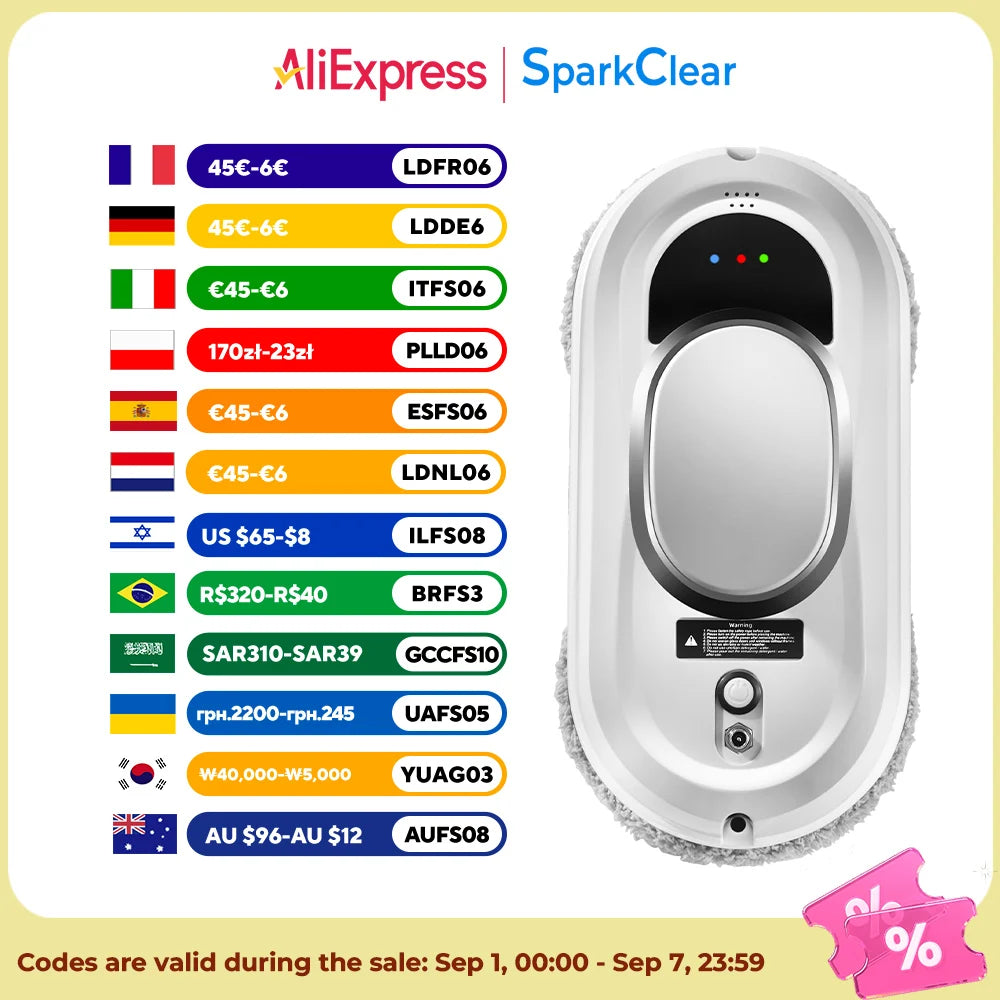 Electric Window Cleaning Robot 5600Pa Automatic & Remot Control Limpiacristales Vacuum Glass Washing Robot for Home Appliances