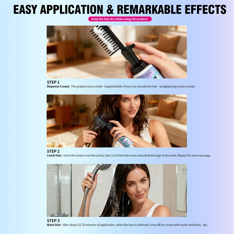 Hair Straightening Cream with Comb Repair Hair Frizz Permanent Salon Curly Straightening Mask Protein Smooth Keratin Hair Care