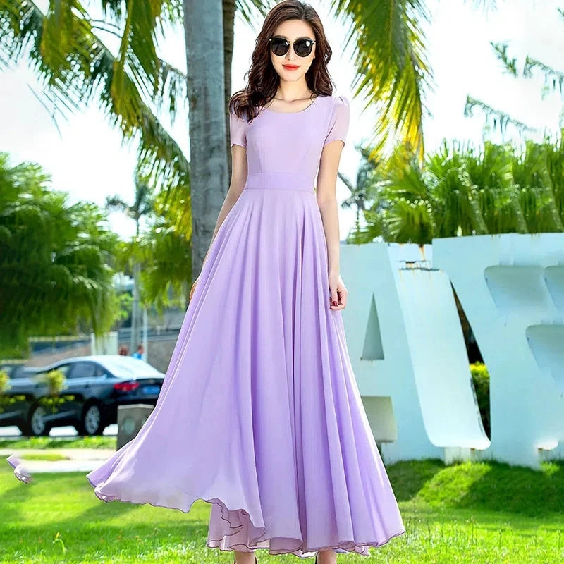 Summer Dress Women 2025 New Bohemian Beach Long Chiffon Dress Elegant Ladies Short Sleeve 5XL Sundress Women's Clothing Vestidos